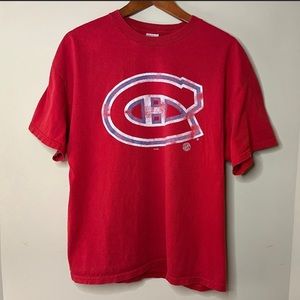Red Cotton T-Shirt, Montreal Canadiens NHL Hockey Logo, Size L